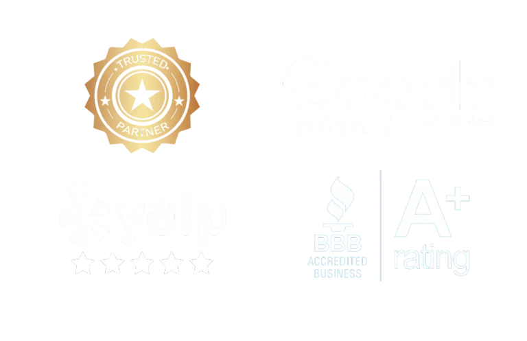 Trusted Partner, Google reviews, Yelp 5 star reviews, BBB A+ accredited business